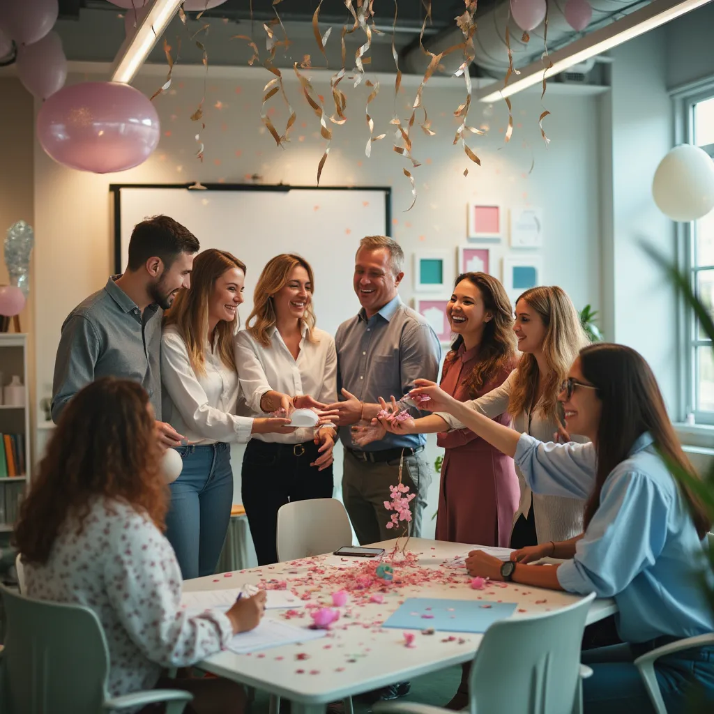 Equipo celebrando un logro en la oficina